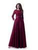 Koyu Kırmızı Iki Parça Mütevazı Gelinlik Modelleri Ile Uzun Kollu Dantel Üst Saten Etek Pockets Ile Düğün Parti Elbiseler 2 Parça Yeni