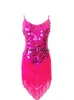 Donna anni '20 Nappa Paillettes Latino Tango Sala Fringe Dance Team Mini Fancy Flapper Dress Ballroom Abbigliamento Indossare Scollo a V Economico