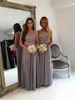 Chiffon A-Line Long Bridesmaid Dresses 2016 Prom Lacks Capped Sleeve U-Neck Pagant Party Dresses Robe de Soiree Appliques Aftonklänningar