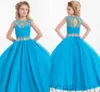 Rachel Allan Abiti da spettacolo per ragazze per adolescenti Illusion Neck Cap Sleeve Crystal Beades Pink Long Party Kids Flower Girl Gown HY1138