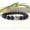 SN0263 Pierre Naturelle Perle Bouddha Bracelets Argent Bouddha Bracelet Yoga Bracelet Spirituel Lava Rock Guérison Homme Bracelet Livraison Gratuite