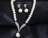 Bridesmaid Jewelry Set for Wedding Crystal Rhinestone Tear Drop-shaped Fashion Jewelry Pearl Necklace Pendan Earring Party Jewelry