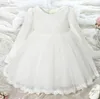 2016 spring baby girls lace dress long sleeve children princess dresses pink white girl's prom dress with big bow kids party tutu skirts