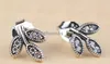 925 Sterling Silver Sparking Leaves Stud Örhängen med Clear Cubic Zirconia Passar European Pandora Style Charms Smycken