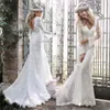 D White Flower Lace Mermaid Backless Bridal Gowns V Neck Long Sleeves Sweep Train Applique Wedding Dress Robe De Mari e rss
