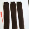 최고 품질 100g 40pcs / 50pcs 인간의 머리카락 확장에 접착제 테이프 Weft 18 20 22 24inch # 2 / 어두운 갈색 브라질 인도 머리