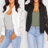 Hurtownia-moda damska damska Celebrity Lace Sleeve Bomber Jacket Płaszcz Znosić Jesienny Płaszcz kurtka Czarny/Biały Wygodny