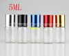 50pcs/ot Free shipping 5ML Clear Glass Essential Oil Roller Bottles with Stainless steel Roller Balls 5CC Perfumes Roll On Bottles 5 colors