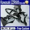 Alla Glossy Black Fairings Kit för Kawasaki ZZR600 Fairings 2005 2006 2007 2008 ZZR 600 och 2000-2002 ZX6R Injektionsvaror