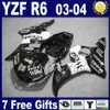 أدنى سعر طقم هدية ل YZF600 YAMAHA YZF R6 2003 2004 أبيض أسود غرب fairings مجموعة YZF-R6 YZFR6 03 04 Fh81 +7 هدايا