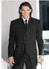 Klasik siyah damat smokin stant yakalı damat adam erkekler düğün takım elbise damat özelleştirilmiş ceket ve pantolon yelek ile pantolon