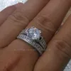 Retro storlek 5-10 Retro smycken 14kt vitguld fylld Topaz Gem Wedding Ring Set Present