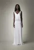 New Drop Waist Wedding Gown Sheath V Neck Sleeveless Draped Back Sheer Lace Formal Long Bridal Gowns