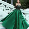 Robes de soirée robe de bal vert foncé à épaules dénudées avec manches longues robes de soirée en dentelle à paillettes noires Plus Sizse Vestido de Festa