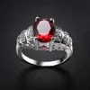 Luckyshine Mother's Day Gift NEW Retro Oval Fire Red Garnet Gemstone 925 Sterling Silver Rings Wedding Engagement Jewelry for Women 12pcs