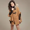 Grossist-2015 mode kvinnor vinter varm faux päls jacka rockar batween duffel trim cape coat office lady stor storlek hoodie clook parka