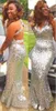 Выполненные на заказ африканские традиционные платья русалки с серебряными блестками для выпускного вечера с V-образным вырезом без рукавов длиной до пола, с открытой спиной, арабские вечерние платья HY812