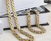 hot style Men's 8mm Gold silver 316L Stainless Steel Silver Gold 8mm wide flat byzantine Chain Necklace & Bracelet Jewelry Set