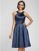 Hot Sale Halter Dark Navy Knee-length Stretch Satin Bridesmaid Dress Ruffles Bridesmaid Dresses