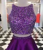 2022 Sexy Violet Cristal Corsage 2 Pièce Court Pas Cher Homecoming Robes De Bal Avec Fermeture À Glissière Retour Pour Fille Une Ligne Satin Graduation Robe De Cocktail