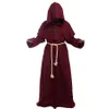 남성을위한 중세 의상 여성 사제 코스프레 Mantale Hood Cloak Monk Cowl Robes Cross Necklace 세트와 의상