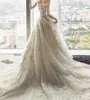 Abito da sposa vintage a maniche lunghe con spalle scoperte Cappella strascico Applique in pizzo Abiti da ballo Abito da sposa Avorio Vestido De Novia Romantico