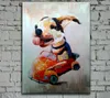 Handpainted Cartoon Animal Oil Painting on Canvas Lovely Driving Dog Art for Wall Decoration in Children Room or Best Gifts to Child