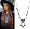 Bohemian Resin Beads Carved Crescent Coin Fringe Long Chain Necklace Retro Silver Turkish Ethnic Jewelry