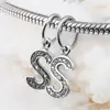 Letter S Dangle with Clear CZ 019 100% 925 Sterling Silver Beads Fit Pandora Charms Bracelet Authentic DIY Fashion Jewelry