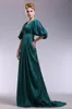Muhteşem Vneck Emerald Yeşil Akşam Elbise Yarım Kollu Bir Çizgi İmparatorluk Bel Uzun Seksi V Boyun Resmi Partisi Zarif resmi P5067780