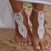 1 paar of 2 stks strand bruiloft blote voeten sandalen, witte haak sandalen, naakt schoenen, bruids, Victoriaanse kant, sexy schoenen