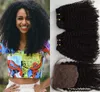 Fechamento de seda Com Feixes de Cabelo Brasileiro Afro Crespo Encaracolado Tecer Cabelo Humano Não Transformados Cabelo Virgem Malaio Indiano Extensões de Cabelo Peruano