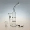 Glass Water Bong Comb Hookahs Dab Rigs Cyclone Disk Perc Två funktioner Oil Rig Water Pipes With Titanium Nail WP101 Clear Blue Color