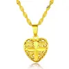 Collar con colgante en forma de corazón hueco amarillo para mujer, collar de cadena con ondas chapado en oro de 24 quilates, joyería collie de moda 2016
