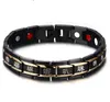 Men's New Arrival High Quality Black Gold 316L stainless steel Buddhist religious Health magnet Stone Link Chain Bracelet 8.66''