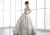 Vintage Ivory Church Wedding Dresses 2015 Off Shoulder Backless Lace Up Beaded Floor Length Satin Ball Gown Sheer Bridal Gown Bow 2756428