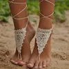 1 paire OU 2 PCS Femmes Crochet Ivoire Sandales pieds nus, Chaussures nues, Sandales de mariage, Dentelle victorienne, Sexy, Yoga, Chaussures