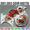 SUZUKI GSXR600 GSXR750 2001 2002 için ABS motosiklet kaporta kiti K1 kırmızı beyaz ŞANSLı STRIKE fairings seti GSX-R600 / 750 01-03 RA45