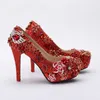 Chaussures de mariée en strass rouge, magnifiques escarpins de soirée en cristal pour fête de mariage et discothèque, chaussures pour mère de la mariée