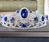 Vintage Niebieski Kryształ Korona Rhinestone Tiara Wedding Bridal Akcesoria do włosów Headpiece Pałąk Biżuteria Srebrna Prom Headdress Księżniczka Królowa