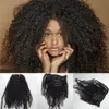 Kinky Curly grampo em grampo de cabelo extensões capilares naturais 4B 4C Africano americano em extensões do cabelo humano 120g 7pcs / set Clipe Ins