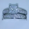 Luxury Size 5/6/7/8/9/10 Gioielli in oro bianco 10kt riempito con topazio principessa taglio simulato anello nuziale con diamante set regalo con scatola