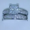 Luxury Size 5678910 Jewelry 10kt white gold filled Topaz Princess cut simulated Diamond Wedding Ring set gift with box67098884391483