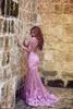 Charming Crew Neck Sequined Appliques Mermaid Prom Dresses 2015 Ruched Tulle Open Back Pink Evening Gowns Sexy Long Sleeve Formal Dresses