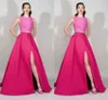 Zuhair Murad 2016 Fuchsia Koronki i satynowe dwa kawałki suknie wieczorowe seksowna podzielona strona z cekinowymi sukniami Custom Made China EN121410