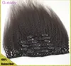 7 pçs/conjunto 100% Mongol Humano Remy Kinky Clip reto ins cor natural 12-26 polegadas extensões de cabelo humano virgem G-EASY