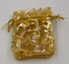 Heet ! Sieraden Verpakking 100 stks Goud Hart Organza Pouch Bruiloft Gunst Gift Bags 7x9cm / 9x12cm / 13x18cm