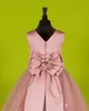 Custom Made Beautiful Pink Flower Girls Dresses for Weddings 2016 Pretty Formal Girls Gowns Cute Satin Puffy Tulle Pageant Dress Spring