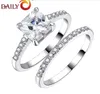 Tamanho 6-10 Joias de corte princesa da marca Ouro branco 10 quilates com topázio simulado diamante feminino Conjunto de anel de casamento para presente com caixa