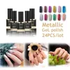 Whole24PCSlot New European and American fashion metallic nail polish 12 colors UV gel lacquer High quality vernis nail glue9361165